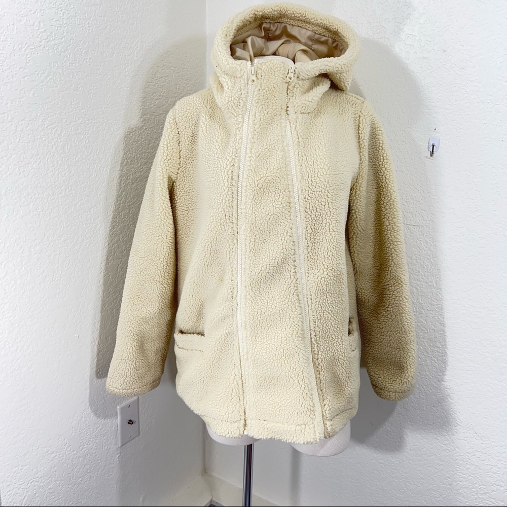 ASOS Mama licious cream ivory Sherpa fleece maternity baby carrier jacket coat M